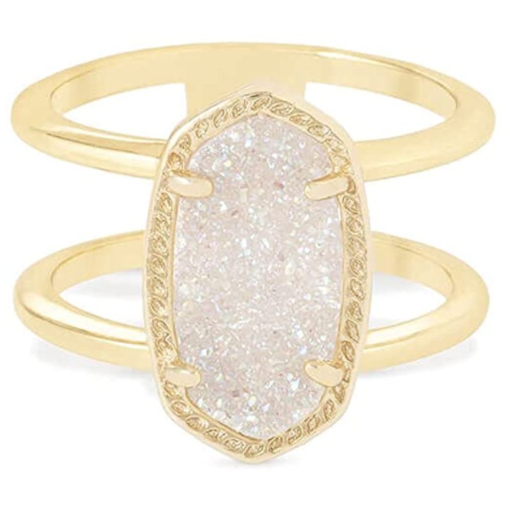 Kendra Scott Elyse Ring Size 7 Gold with Iridescent Stone. Gently Used